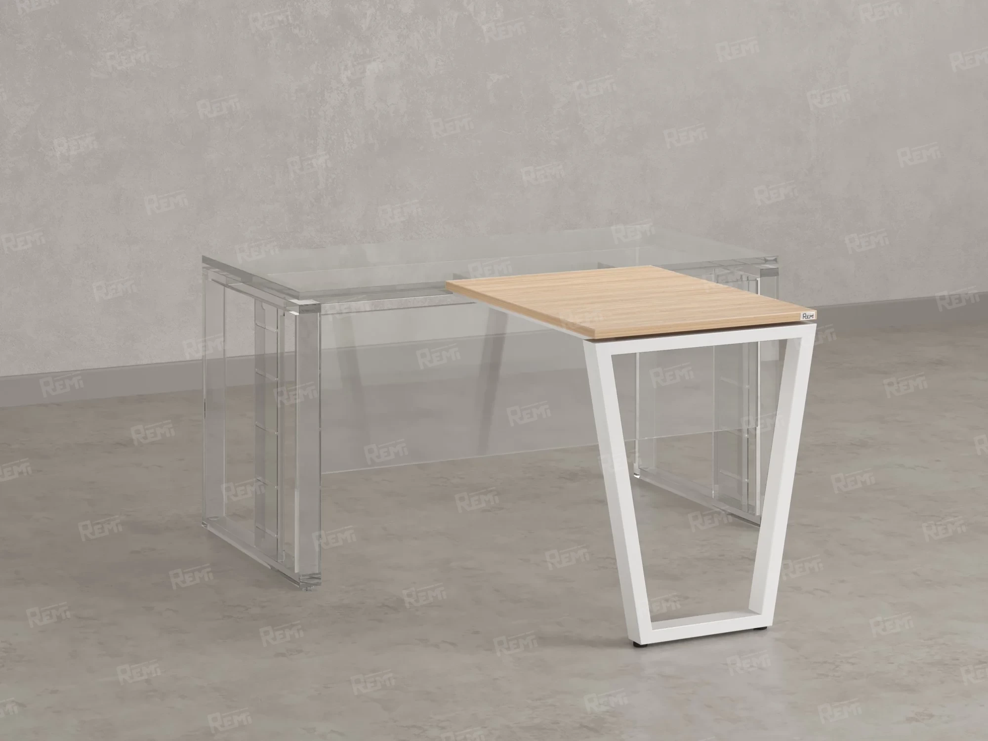 Брифинг прямой, с парящей столешнецей, на U-образном каркасе 1300x800x750 RM074-13x8 Вяз Швейцарский светлый/Белый