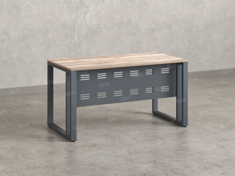 Стол прямой на О-образных опорах с металлическим экраном 1600x800x750 RM042-16x8 Дуб Маувелла/Серый