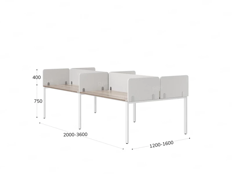Бенч-система, 4 рабочих места, на П-образных опорах, 8 тканевых экранов 3200x1400x750 RM166-1-16x14 Дуб Маувелла/Белый