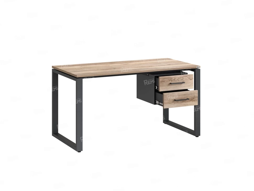 Стол прямой с подвесной тумбой 2 ящика, О-опора 1800x700x750 RM037-18x7 Дуб Маувелла/Серый