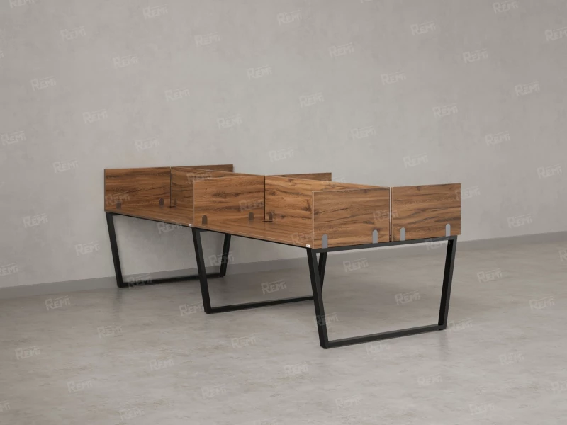 Бенч-система, 4 рабочих места, на U-образных опорах, 8 ЛДСП экранов 2400x1200x750 RM173-2-12x12 Дуб Юстус/Черный