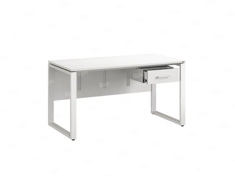 Стол прямой, подвесная тумба, ЛДСП экран, О-опора 1800x600x750 RM032-18x6 Белый/Белый