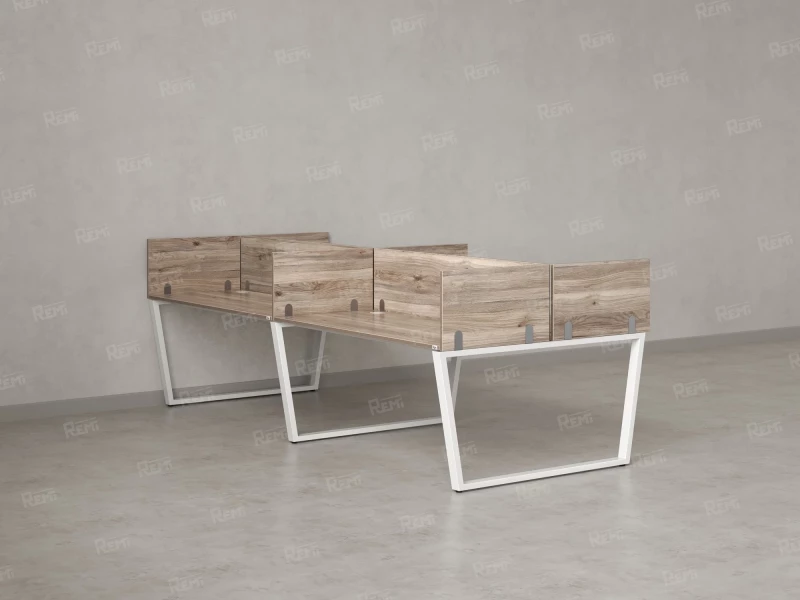 Бенч-система, 4 рабочих места, на U-образных опорах, 8 ЛДСП экранов 3200x1400x750 RM173-2-16x14 Дуб Маувелла/Белый