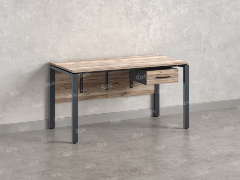 Стол прямой, подвесная тумба, ЛДСП экран, П-опора 1800x600x750 RM030-18x6 Дуб Маувелла/Серый