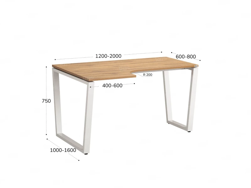 Стол угловой, U-опора, левый 1400x600/900x750, RM051-14x6-9 Дуб Юстус/Белый