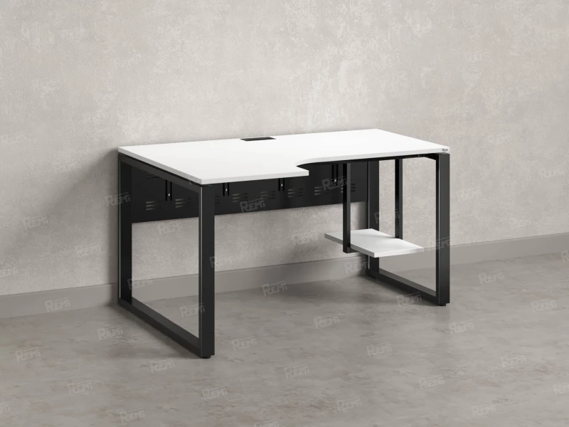 Стол угловой, экран металл, О-опора, левый 1400x800/1000x750, RM056-14x8-10 Белый/Черный