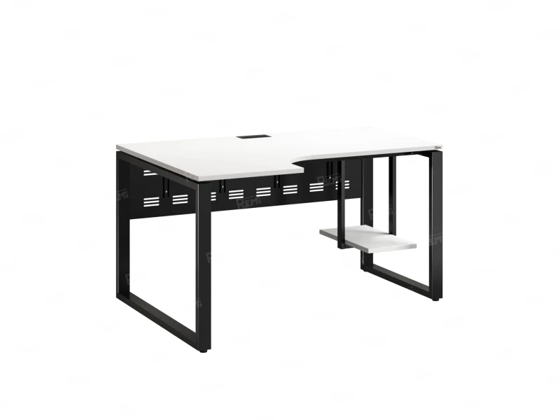 Стол угловой, экран металл, О-опора, левый 1400x800/1000x750, RM056-14x8-10 Белый/Черный