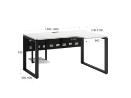 Стол угловой, экран металл, О-опора, левый 1400x800/1000x750, RM056-14x8-10 Белый/Черный