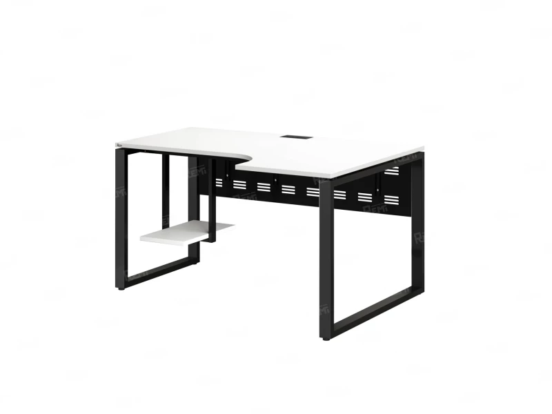 Стол угловой, экран металл, О-опора, правый 1800x800/1000x750, RM057-18x8-10 Белый/Черный