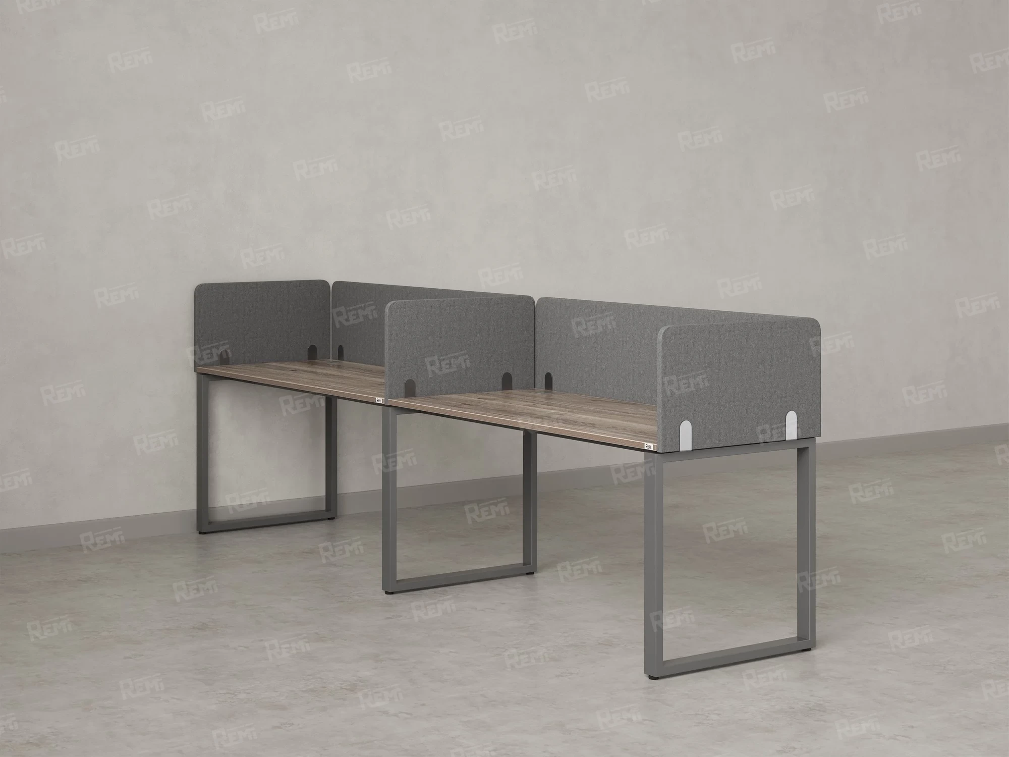 Бенч-система в 1 ряд, 2 рабочих места 5 тканевых экранов 2400x800x750 RM168-1-24x8 Дуб Маувелла/Серый
