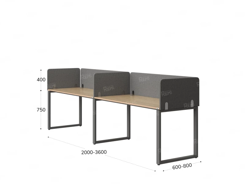 Бенч-система в 1 ряд, 2 рабочих места 5 тканевых экранов 2400x800x750 RM168-1-24x8 Дуб Маувелла/Серый