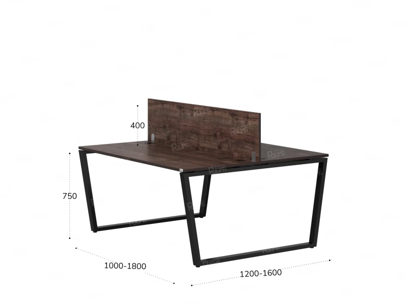 Бенч-система, 2 рабочих места, с одним экраном ЛДСП 1200x1200x750 RM172-2-12x12 Дуб Апрельский шоколад/Черный