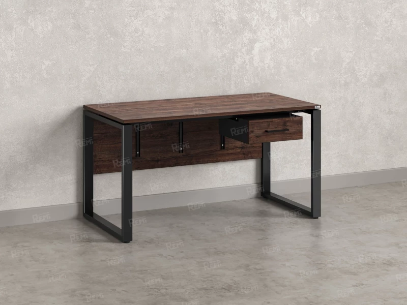 Стол прямой, подвесная тумба, ЛДСП экран, О-опора 1600x700x750 RM032-16x7 Дуб Апрельский шоколад/Черный