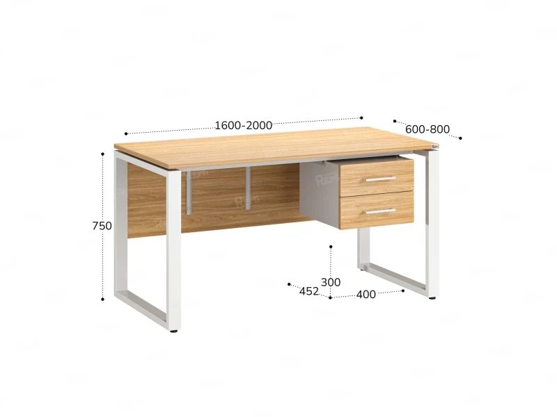 Стол прямой, подвесная тумба, ЛДСП экран, О-опора 2000x700x750 RM033-20x7 Вяз Швейцарский светлый/Белый