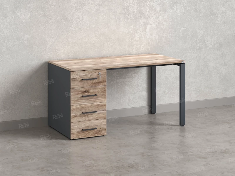 Стол прямой с тумбой на П-образных опоре, левый 1800x700x750 RM102-18x7 Дуб Маувелла/Серый