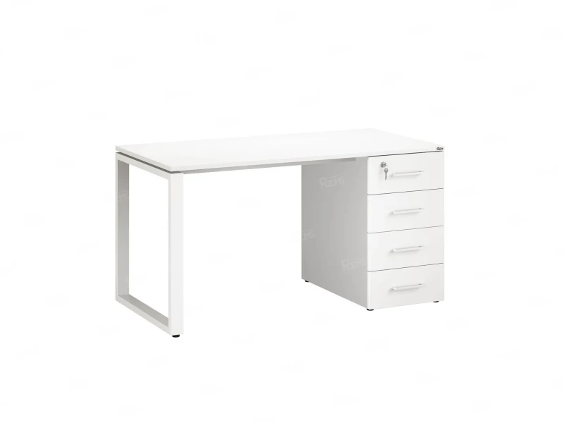 Стол прямой с тумбой на О-образных опоре, правый 1800x700x750 RM105-18x7 Белый/Белый