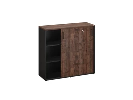 Низкий шкаф-купе, 3 полки, на регулируемых опорах 1200x420x1100 RM129-120x42 Дуб Апрельский шоколад/Черный