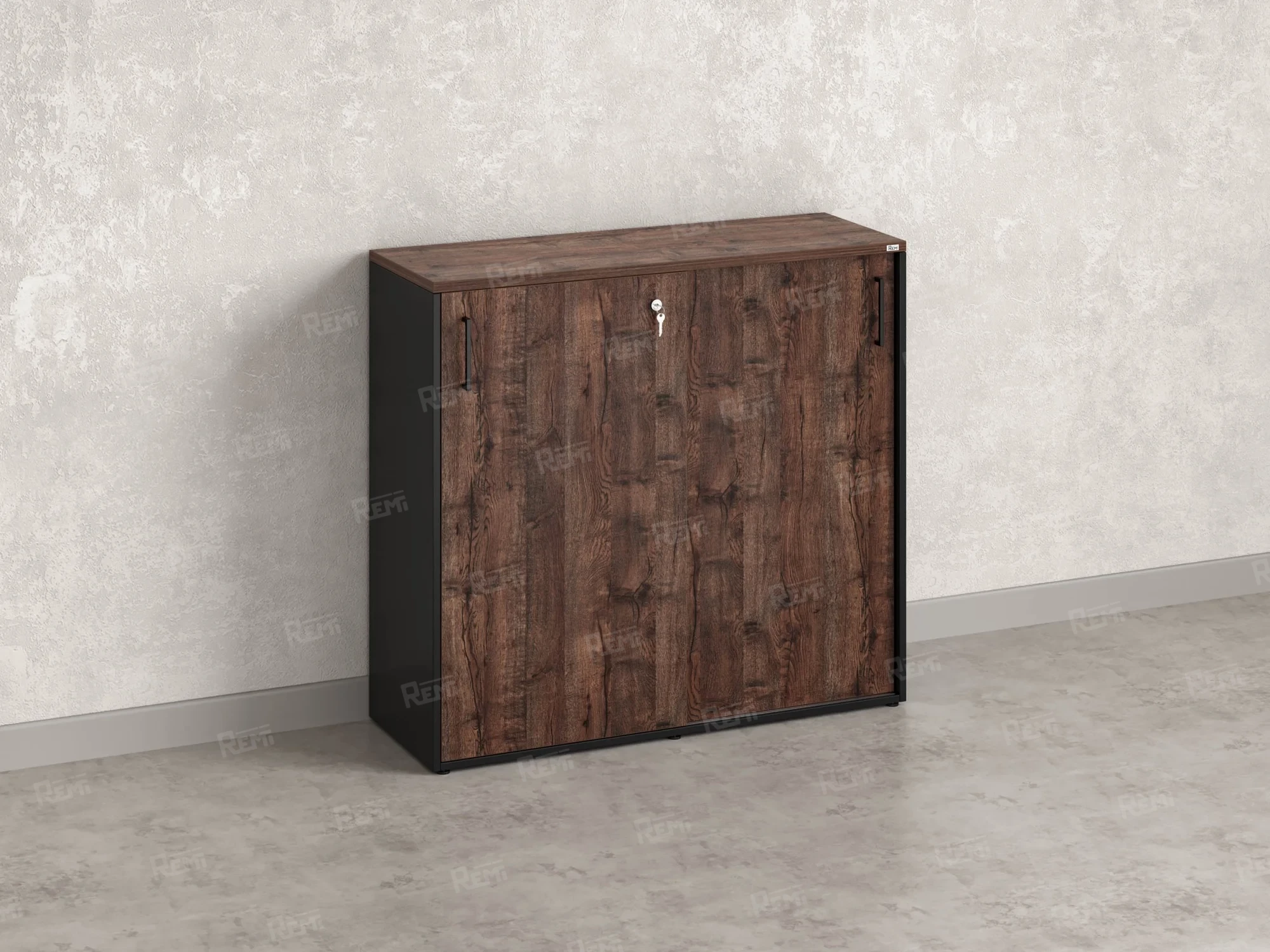 Низкий шкаф-купе, 3 полки, на регулируемых опорах 1200x420x1100 RM129-120x42 Дуб Апрельский шоколад/Черный