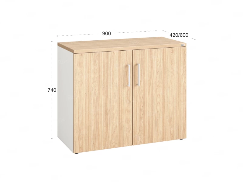 Шкаф низкий распашной, регулируемые опоры, 2 уровня 900x420x750 RM148-90x42 Вяз Швейцарский светлый/Белый