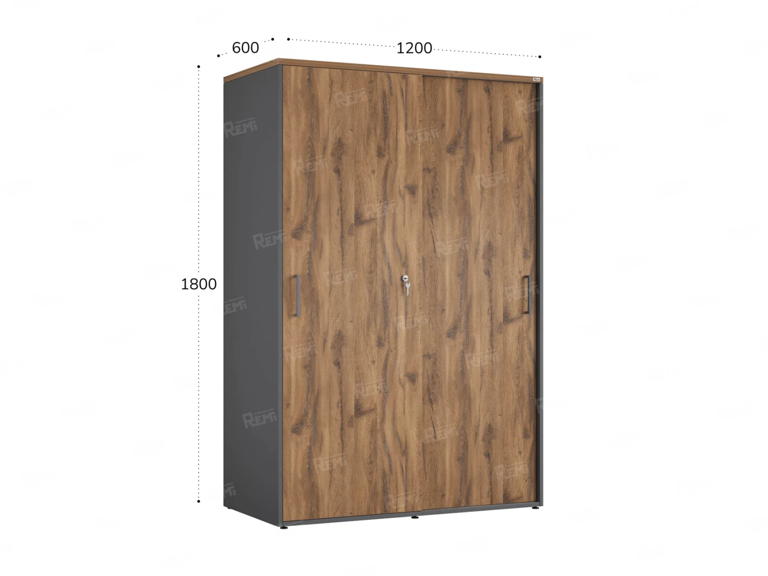 Шкаф-купе, регулируемые опоры, штанга, 1 полка 1200x600x1800 RM164-90x60 Дуб Юстус/Серый