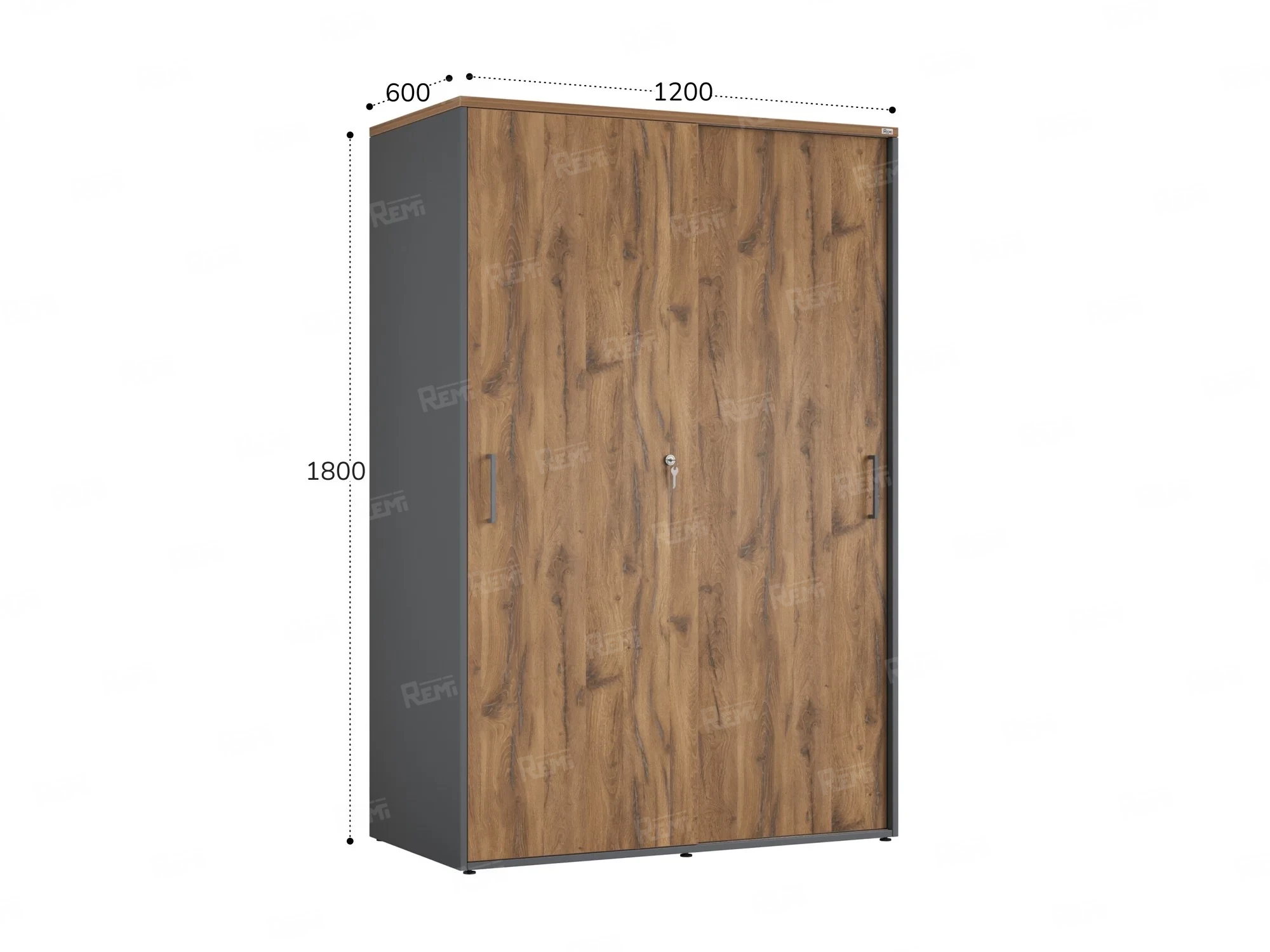 Шкаф-купе, регулируемые опоры, штанга, 1 полка 1200x600x1800 RM164-90x60 Дуб Юстус/Серый