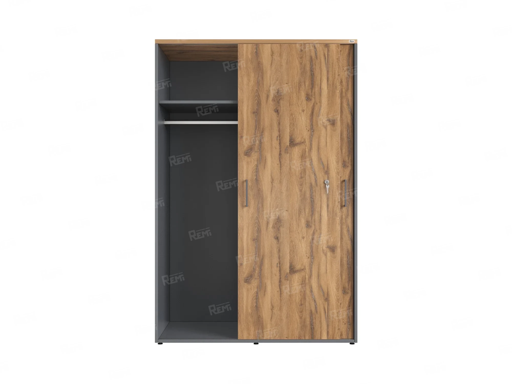 Шкаф-купе, регулируемые опоры, штанга, 1 полка 1200x600x1800 RM164-90x60 Дуб Юстус/Серый