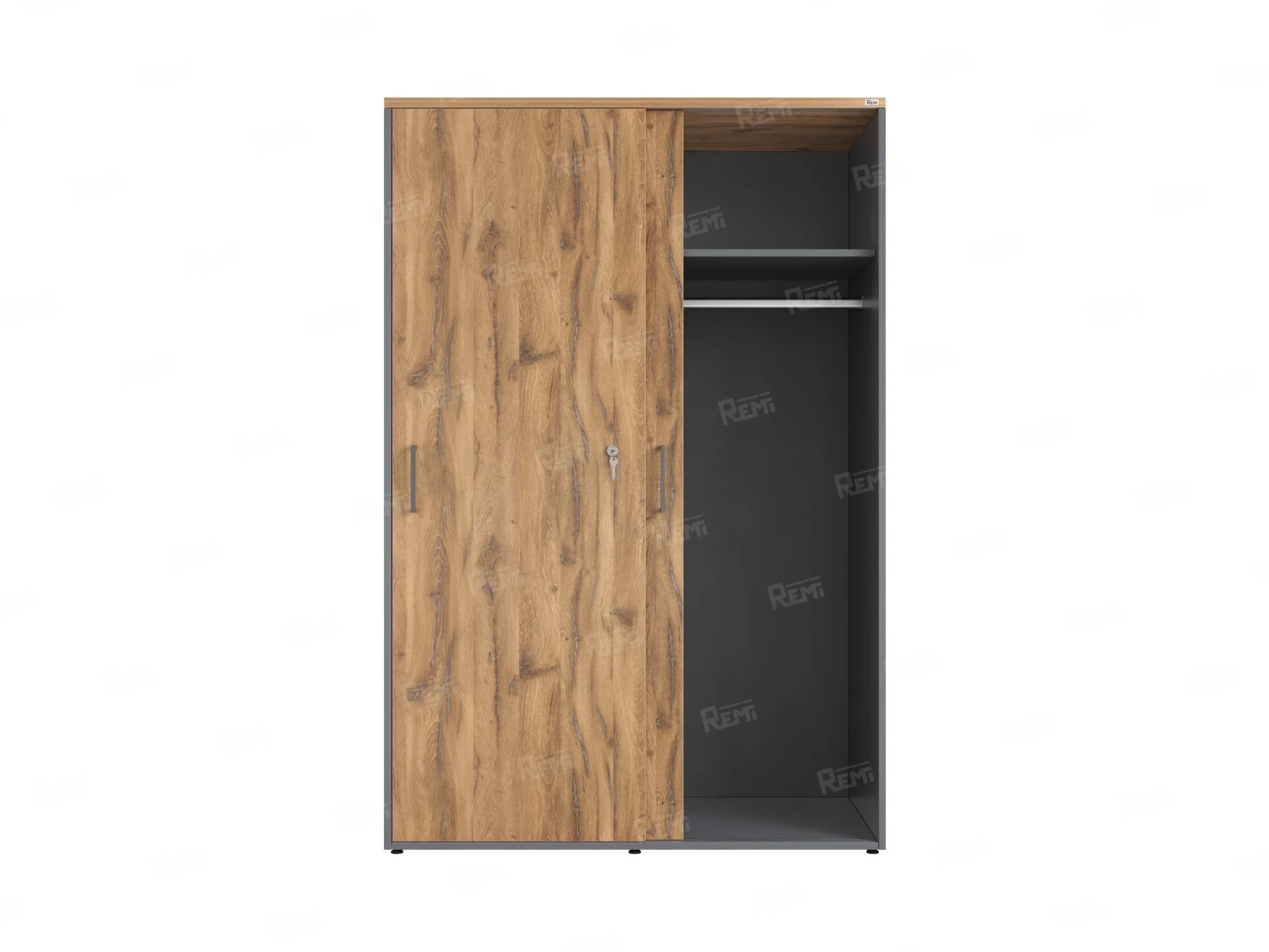 Шкаф-купе, регулируемые опоры, штанга, 1 полка 1200x600x1800 RM164-90x60 Дуб Юстус/Серый