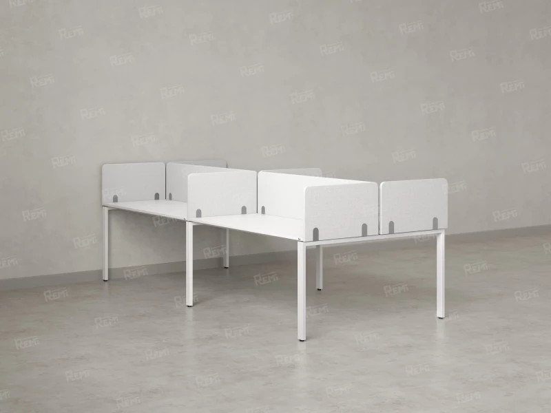 Бенч-система, 4 рабочих места, на П-образных опорах, 8 тканевых экранов 2400x1400x750 RM166-1-12x14 Белый/Белый