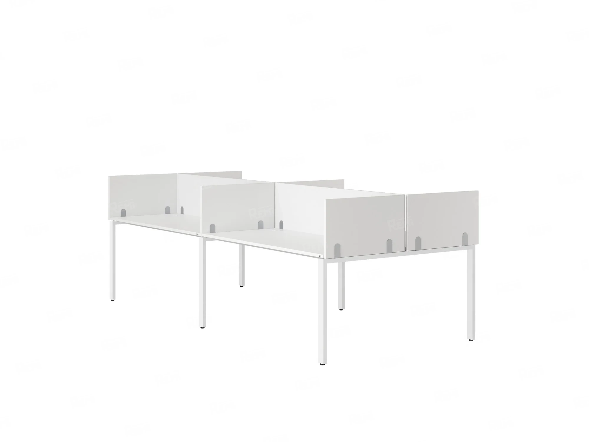 Бенч-система, 4 рабочих места, на П-образных опорах, 8 ЛДСП экранов 3200x1200x750 RM166-2-16x12 Белый/Белый