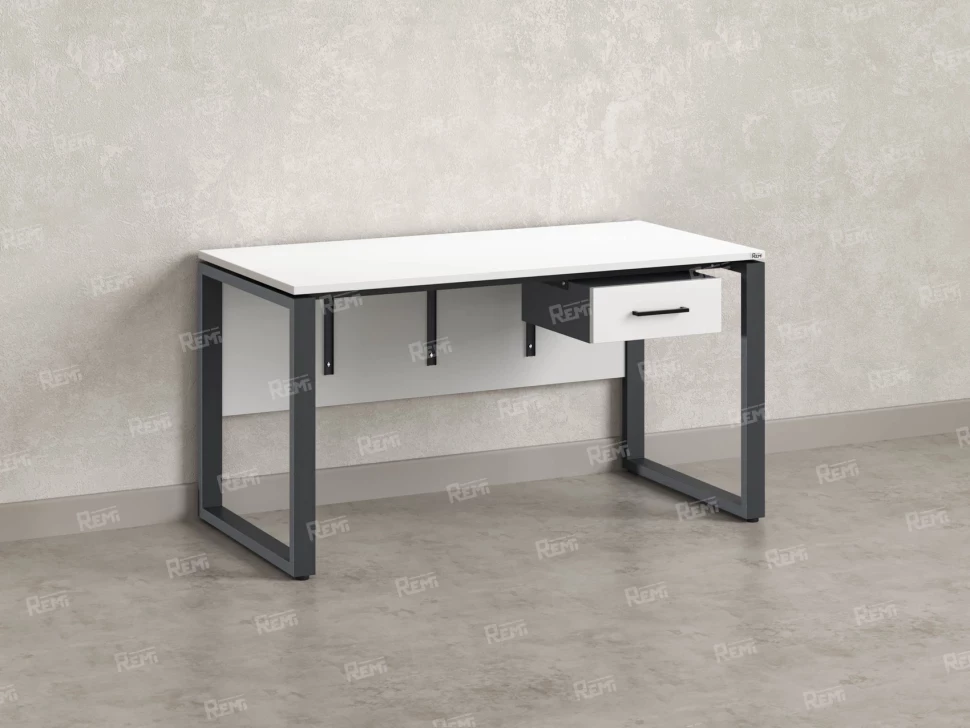 Стол прямой, подвесная тумба, ЛДСП экран, О-опора 1800x600x750 RM032-18x6 Белый/Серый