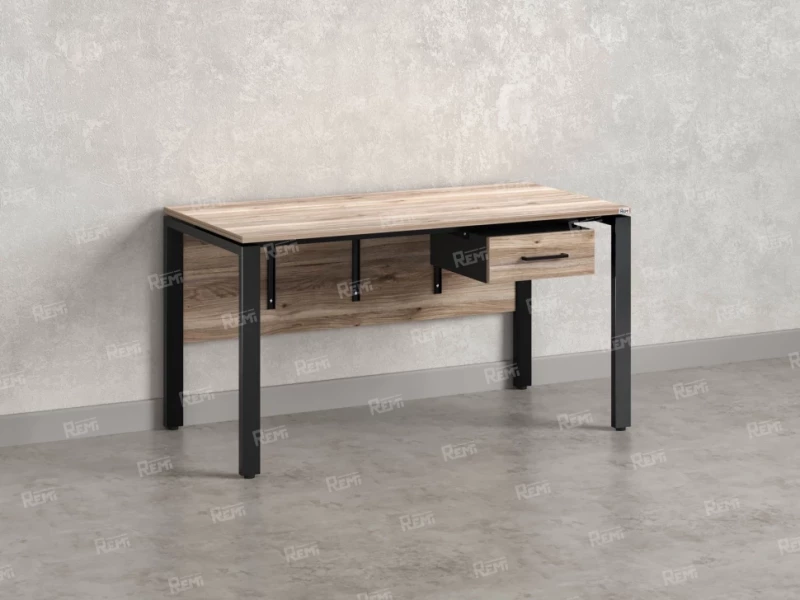 Стол прямой, подвесная тумба, ЛДСП экран, П-опора 1800x600x750 RM030-18x6 Дуб Маувелла/Черный