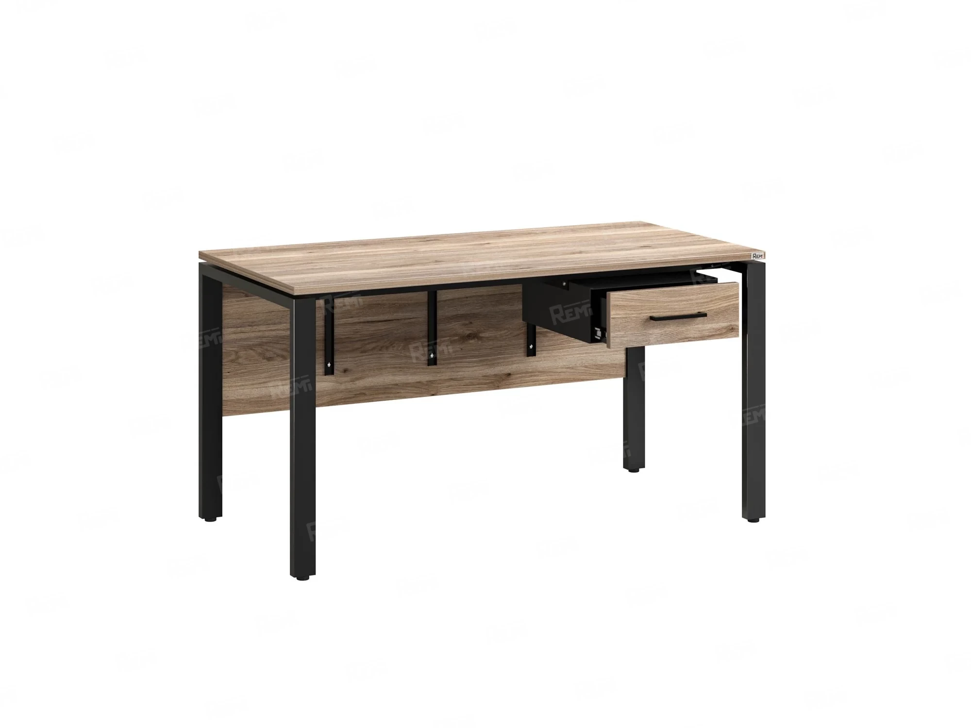 Стол прямой, подвесная тумба, ЛДСП экран, П-опора 1800x600x750 RM030-18x6 Дуб Маувелла/Черный