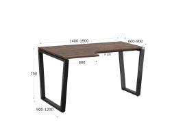 Стол угловой, U-опора, левый 1600x900/1200x750, RM051-16x9-12 Дуб Апрельский шоколад/Черный