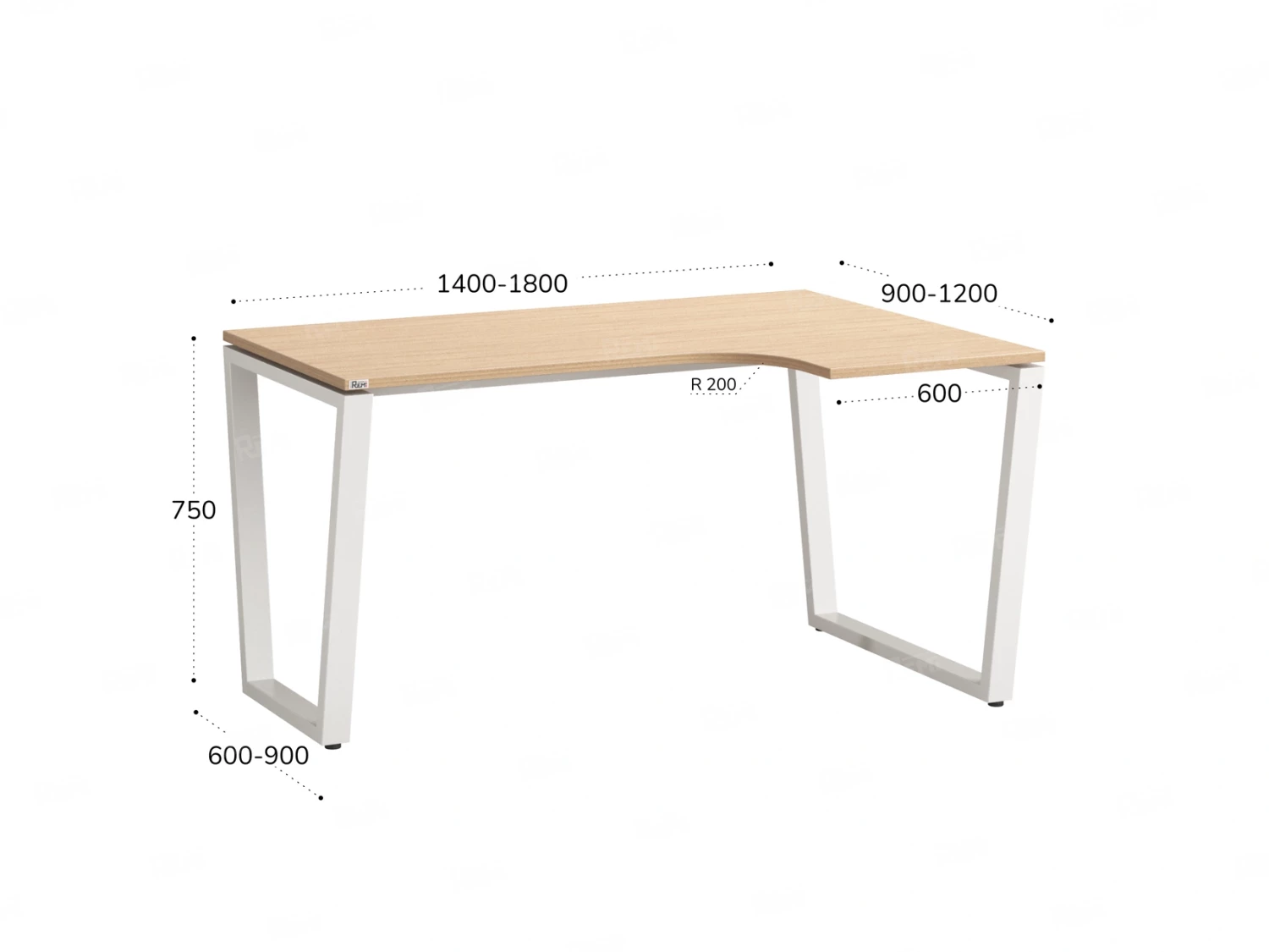 Стол угловой, U-опора, правый 1400x800/1000x750, RM050-14x8-10 Вяз Швейцарский светлый/Белый