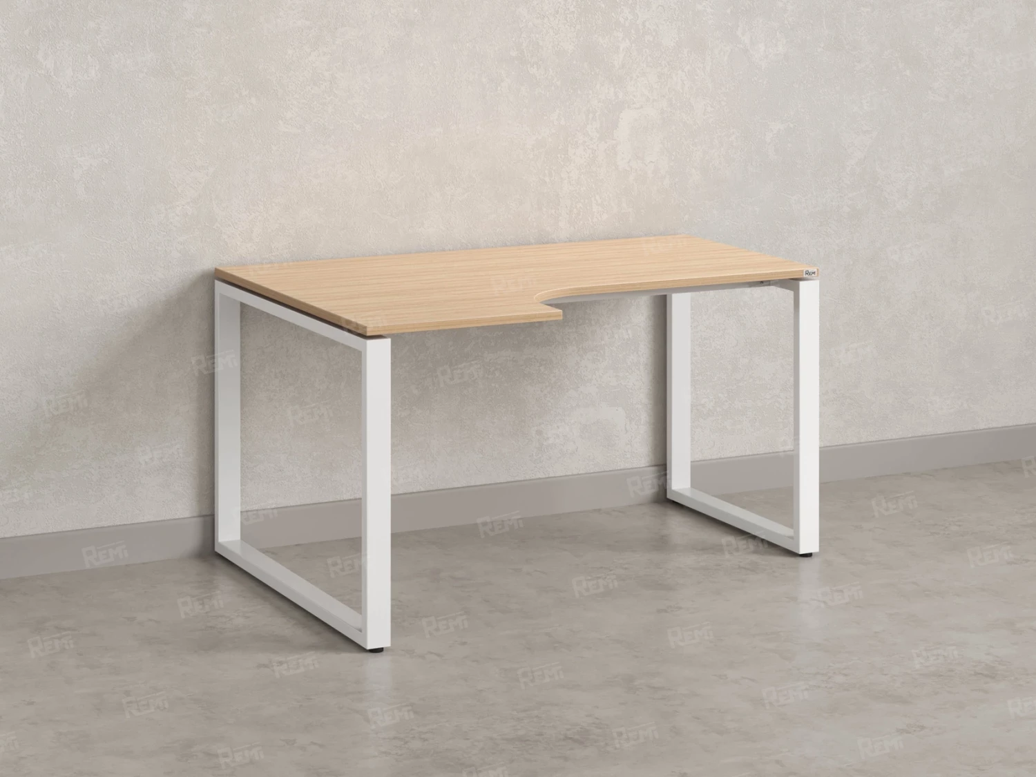 Стол угловой, О-опора, левый 1800x800/1000x750, RM055-18x8-10 Вяз Швейцарский светлый/Белый