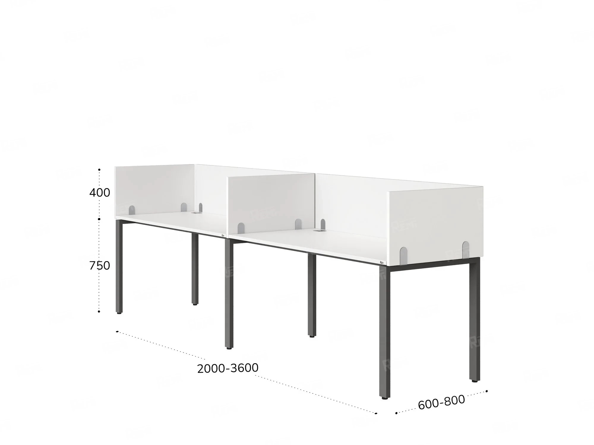 Бенч-система в 1 ряд, 2 рабочих места 5 ЛДСП экранов 2400x700x750 RM167-2-24x7 Белый/Серый