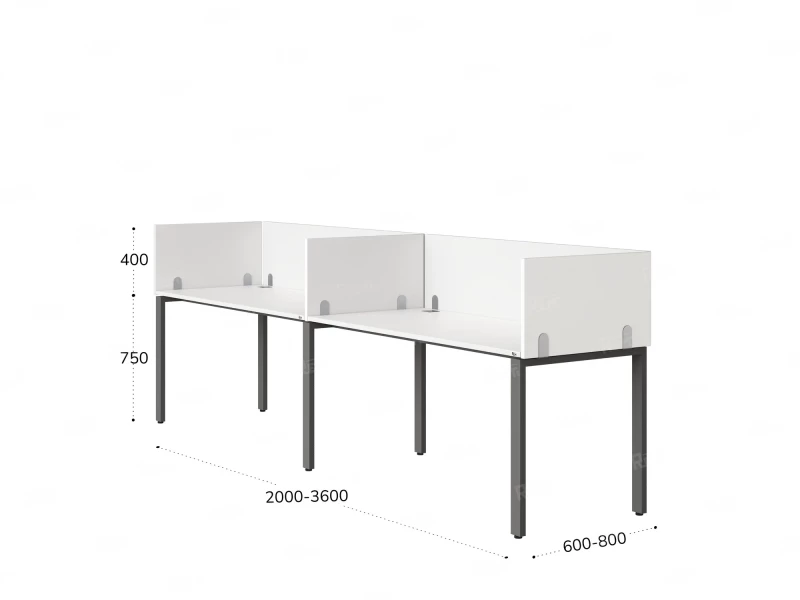 Бенч-система в 1 ряд, 2 рабочих места 5 ЛДСП экранов 2400x700x750 RM167-2-24x7 Белый/Серый