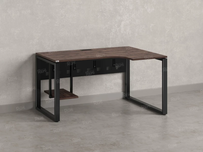 Стол угловой, экран металл, О-опора, правый 1400x900/1200x750, RM057-14x9-12 Дуб Апрельский шоколад/Черный