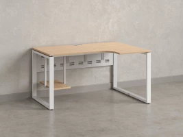 Стол угловой, экран металл, О-опора, правый 1800x800/1000x750, RM057-18x8-10 Вяз Швейцарский светлый/Белый