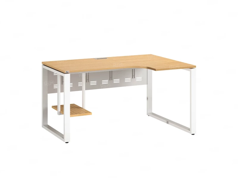 Стол угловой, экран металл, О-опора, правый 1800x800/1000x750, RM057-18x8-10 Вяз Швейцарский светлый/Белый