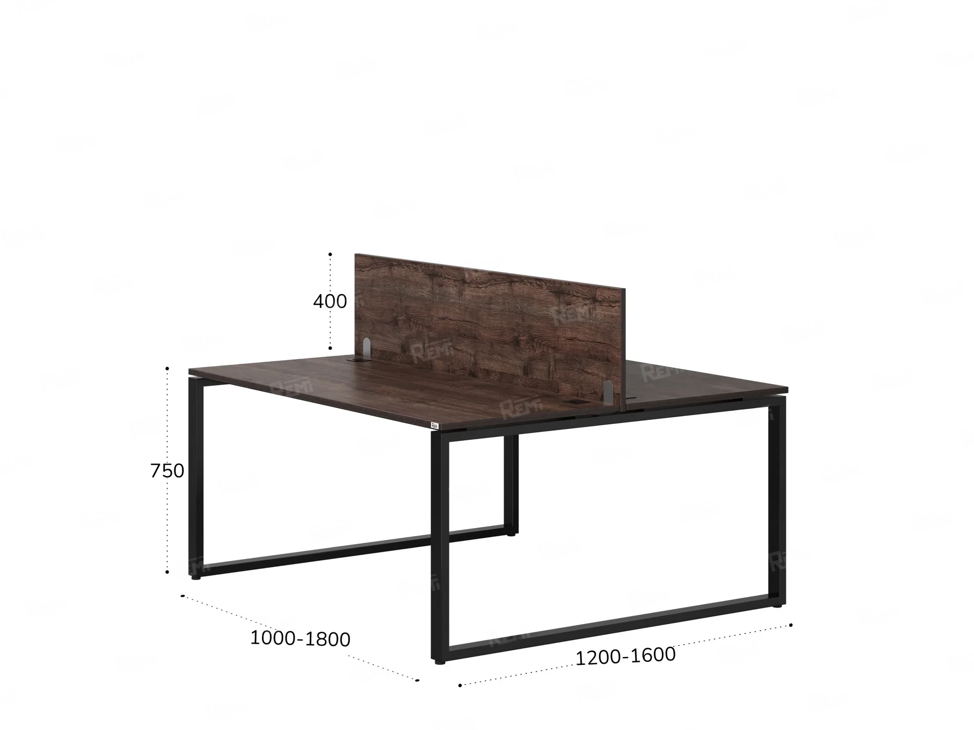 Бенч-система, 2 рабочих места, с одним экраном ЛДСП 1200x1200x750 RM169-2-12x12 Дуб Апрельский шоколад/Черный