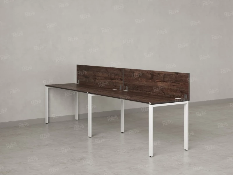 Бенч-система в 1 ряд, 2 рабочих места 2 ЛДСП экранов 2700x700x750 RM167-4-27x7 Дуб Апрельский шоколад/Белый