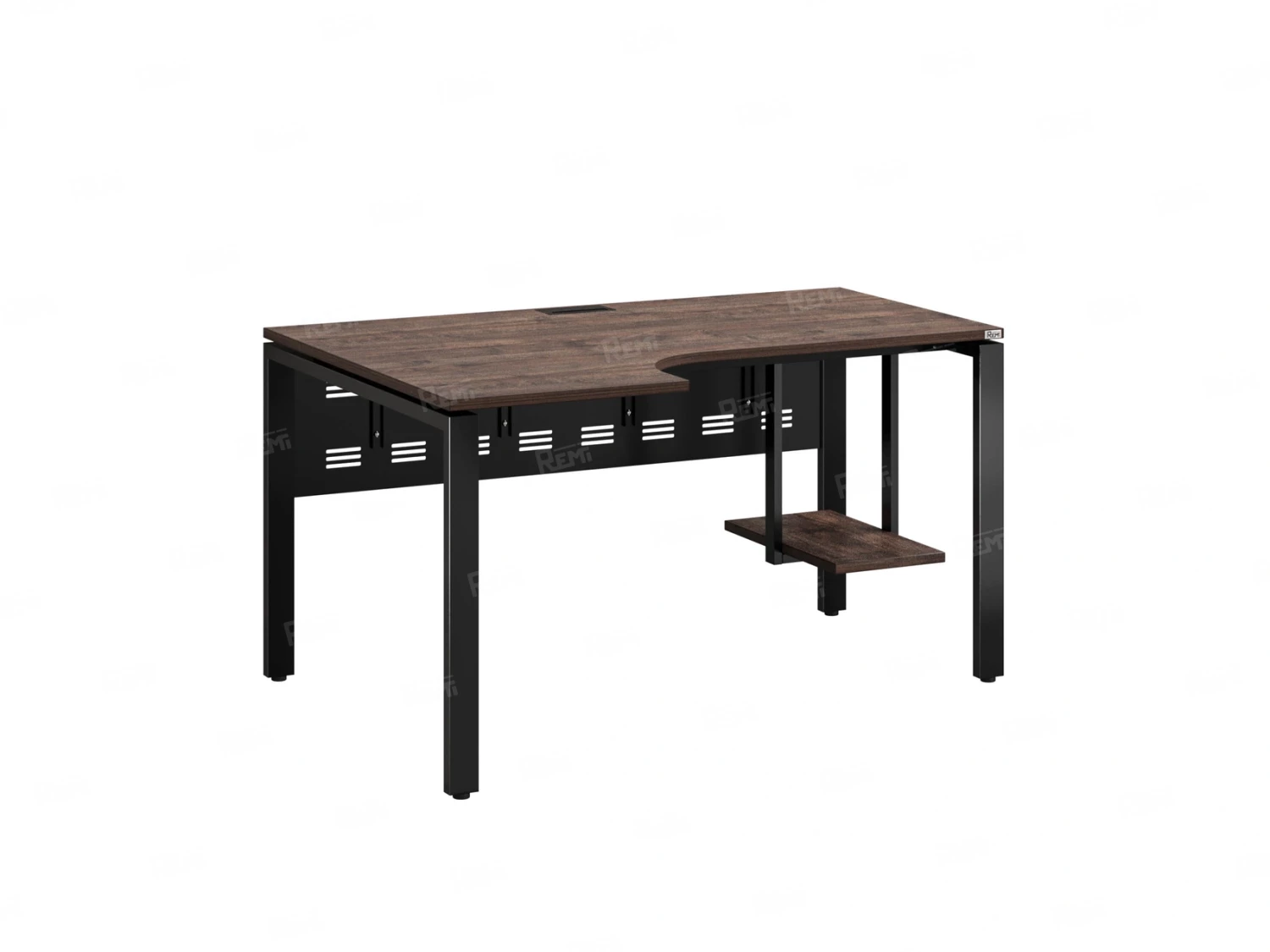 Стол угловой, экран металл, П-опора, левый 1800x900/1200x750, RM059-18x9-12 Дуб Апрельский шоколад/Черный