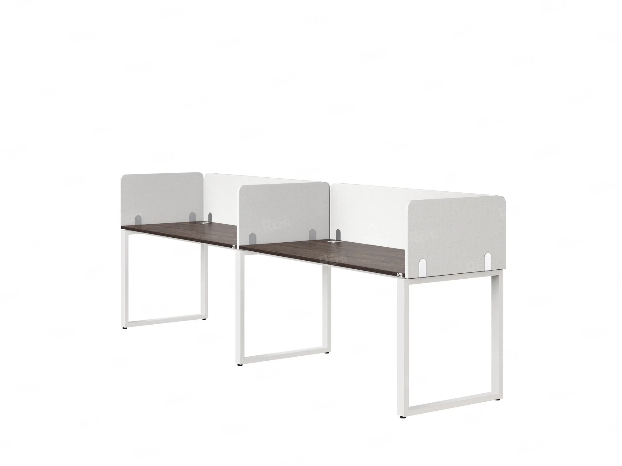 Бенч-система в 1 ряд, 2 рабочих места 5 тканевых экранов 3600x600x750 RM168-1-36x6 Дуб Апрельский шоколад/Белый