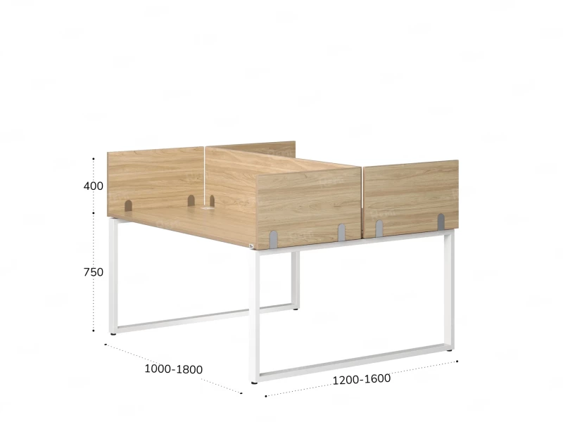 Бенч-система, 2 рабочих места, 5 ЛДСП экранов 1000x1200x750 RM169-4-10x12 Вяз Швейцарский светлый/Белый