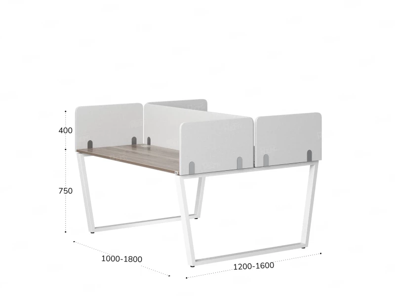 Бенч-система, 2 рабочих места, 5 тканевых экранов 1400x1600x750 RM172-3-14x16 Дуб Маувелла/Белый