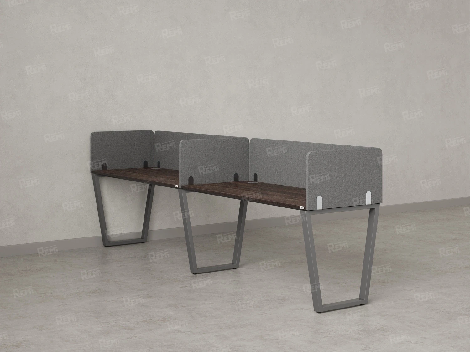 Бенч-система в 1 ряд, 2 рабочих места 5 тканевых экранов 3600x600x750 RM174-1-36x6 Дуб Апрельский шоколад/Серый