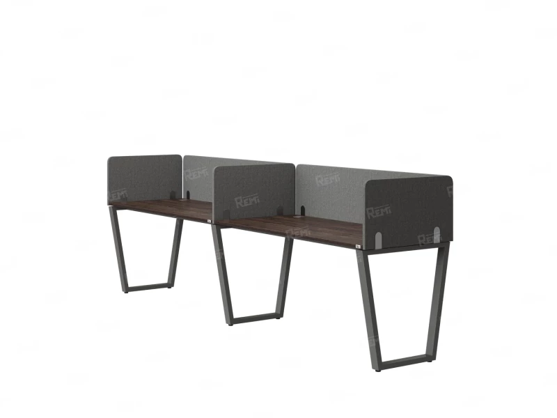 Бенч-система в 1 ряд, 2 рабочих места 5 тканевых экранов 3600x600x750 RM174-1-36x6 Дуб Апрельский шоколад/Серый
