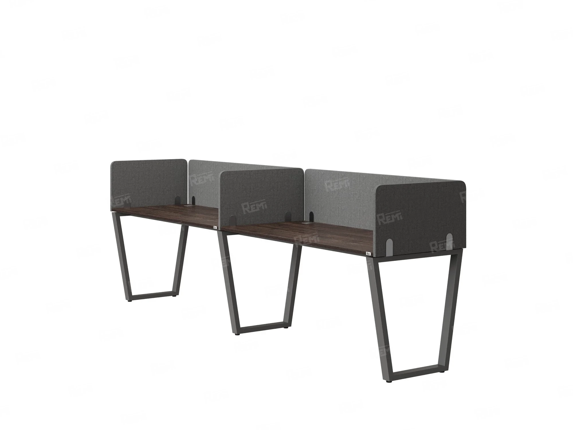 Бенч-система в 1 ряд, 2 рабочих места 5 тканевых экранов 3600x600x750 RM174-1-36x6 Дуб Апрельский шоколад/Серый