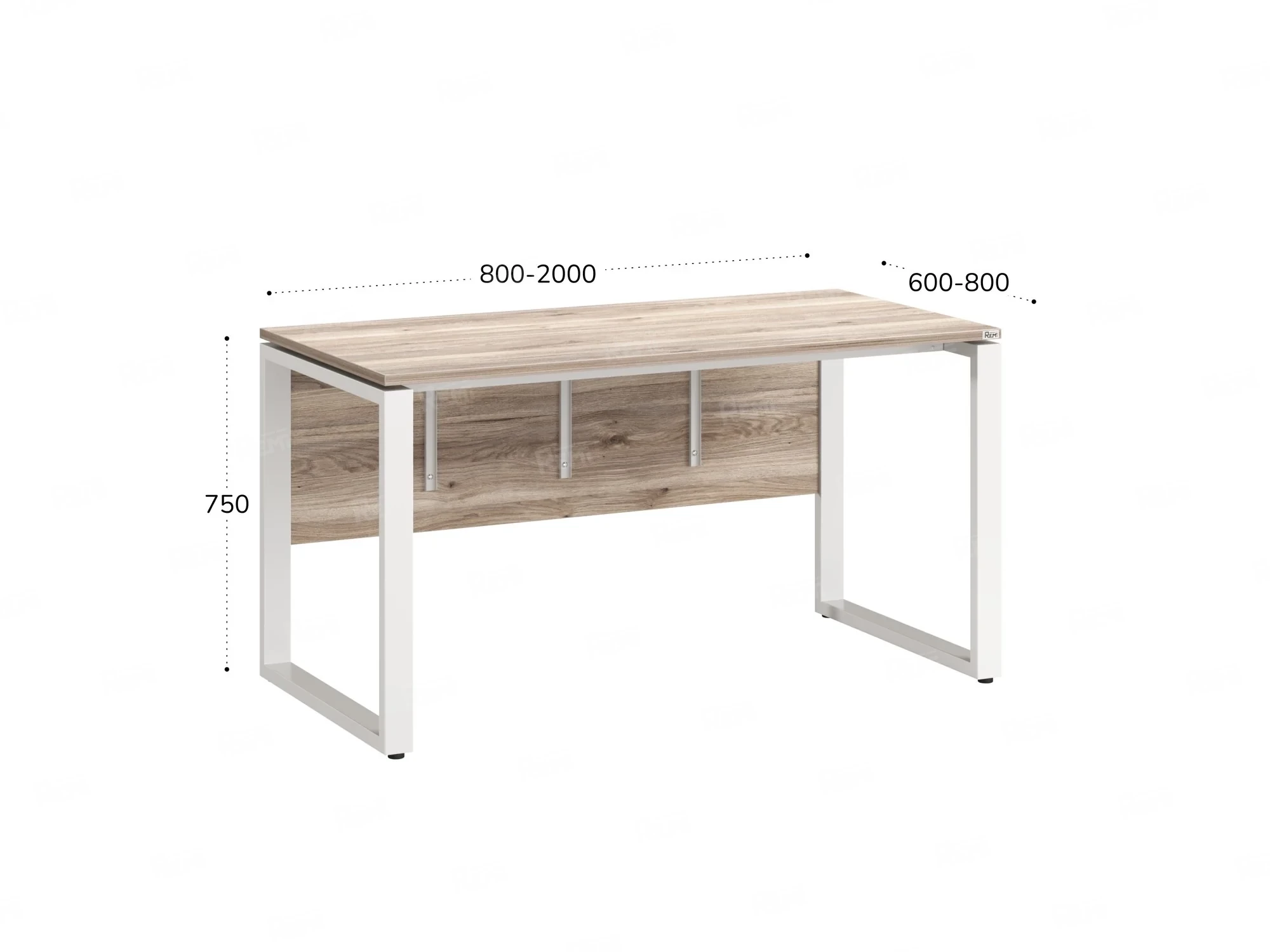 Стол прямой, О-опоры, экран ЛДСП,парящая стол-ца 800x800x750 RM008-8x8 Дуб Маувелла/Белый